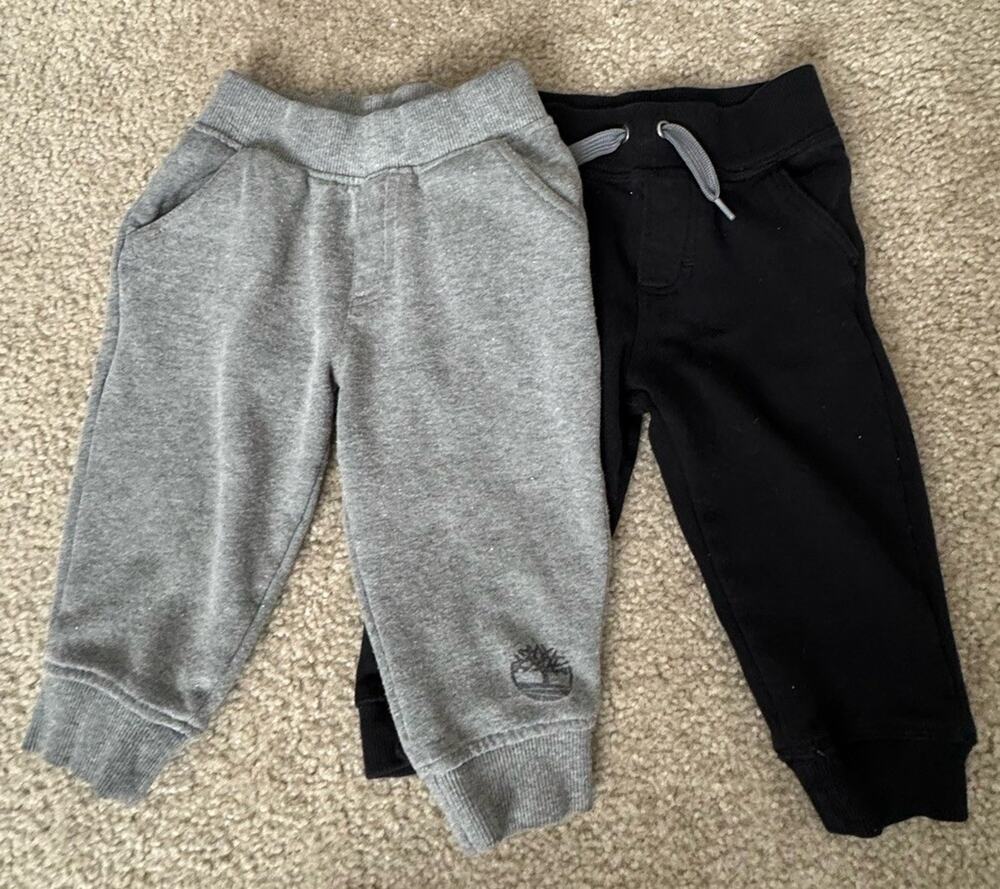 Timberland Toddler Jogger Pants Lot 2 Size 18M Black Gray Fleece